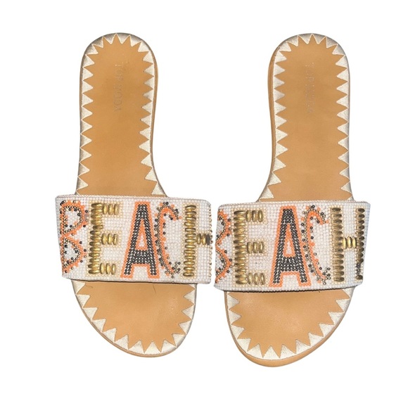 Top Moda Beaded Slide Sandals “BEACH” – Boho Summer Flats – Size 9 - Picture 1 of 6
